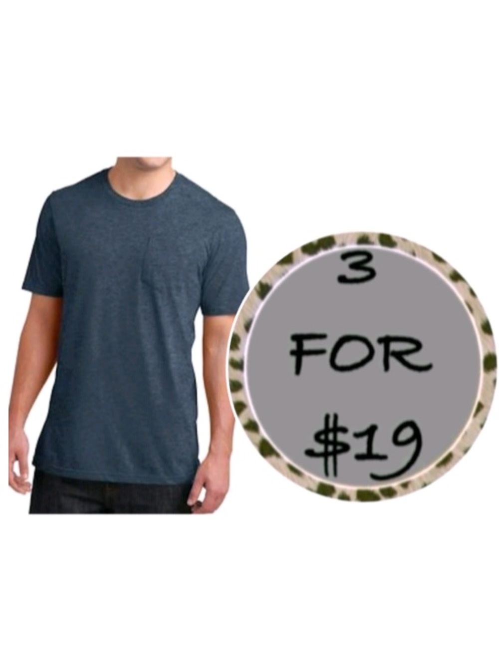 3/$19 Dip Tri blend Heather blue short sleeve pocket tee